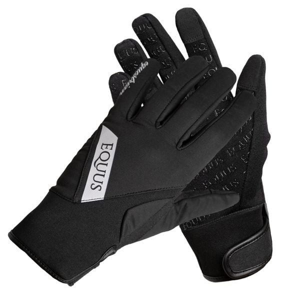Rękawiczki jeździeckie Softshell. Czarne rękawiczki męskie EQUUS BRAND, na jesień, bez wzorów, z materiału. Za 89.99 zł.