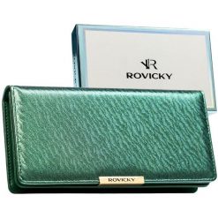 Portfel damski ze skóry ekologicznej w zielonym kolorze, wyposażony w system RFID - Rovicky. Zielone portfele damskie ROVICKY, ze skóry ekologicznej. Za 79.99 zł.