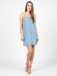 Pepe Jeans Sukienka "Sunny" | PL953068 | Sunny | Kobieta | Niebieski. Niebieskie sukienki damskie Pepe Jeans, na co dzień, xs, bez wzorów, z bawełny, bez kołnierzyka, bez ramiączek, mini, proste. W wyprzedaży za 169.00 zł.