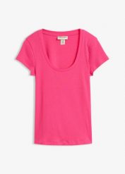 T-shirt z czystej bawełny organicznej. Brązowe t-shirty damskie bonprix, bez wzorów, z bawełny, bez kołnierzyka, bez ramiączek. Za 24.99 zł.