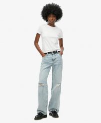 Superdry Jeansy szerokie z wysokim stanem z bawełny organicznej. Zielone jeansy damskie Superdry, z aplikacjami, z bawełny, vintage, z podwyższonym stanem. Za 315.50 zł.