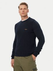 Aeronautica Militare Sweter 262MA1571UL00409 Granatowy Regular Fit. Niebieskie swetry męskie Aeronautica Militare, l, bez wzorów, z bawełny, bez kołnierzyka, bez ramiączek. Za 569.99 zł.