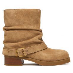 Botki MICHAEL Michael Kors. Brązowe botki damskie MICHAEL Michael Kors, bez wzorów, bez obcasa, na słupku, bez zapięcia. Za 1,059.00 zł.