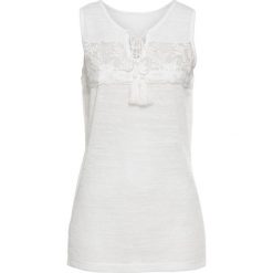Top ze sznurowaniem bonprix biały. Białe topy damskie bonprix, bez wzorów, z koronki, bez kołnierzyka, bez ramiączek. Za 37.99 zł.