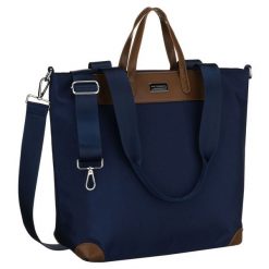 Duża, granatowa shopperka damska, jednokomorowa, zawieszona na uchwytach i doczepianym pasku Peterson PTN CTY-16. Shopperki damskie Peterson, bez wzorów, ze skóry ekologicznej, duże, bez dodatków. Za 77.99 zł.