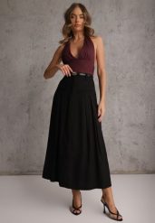 Czarna Rozkloszowana Spódnica z Wiskozy Zdobiona Plisami i Paskiem Durklea. Czarne spódnice damskie Renee, na co dzień, l, z aplikacjami, z wiskozy, eleganckie, midi, oversize. Za 129.99 zł.