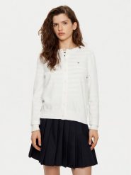 Tommy Hilfiger Kardigan WW0WW42370 Biały Regular Fit. Białe kardigany damskie Tommy Hilfiger, xl, bez wzorów, z bawełny, bez kołnierzyka. Za 369.99 zł.