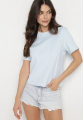 Niebieski Bawełniany T-shirt z Grubszej Bawełny Tiariane. Niebieskie t-shirty damskie Born2be, m, bez wzorów, z bawełny, biznesowe, bez kołnierzyka, bez ramiączek. Za 49.99 zł.
