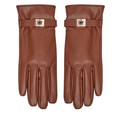 Rękawiczki Damskie Guess. Brązowe rękawiczki damskie Guess, z aplikacjami, z dzianiny. Za 269.99 zł.