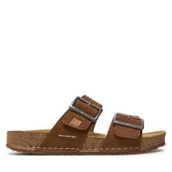 Klapki Josef Seibel. Brązowe klapki damskie Josef Seibel, bez wzorów, bez obcasa, bez zapięcia. Za 389.99 zł.