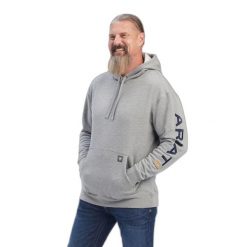 Bluza z kapturem Ariat Rebar Graphic. Szare bluzy męskie Ariat, bez wzorów, z kapturem, do jazdy konnej. Za 344.00 zł.