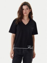 KARL LAGERFELD T-Shirt B1W17031 Czarny Relaxed Fit. Czarne t-shirty damskie KARL LAGERFELD, m, bez wzorów, z bawełny, bez kołnierzyka, bez ramiączek. Za 429.99 zł.
