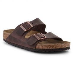 Klapki męskie Birkenstock Arizona. Brązowe klapki męskie Birkenstock, bez wzorów, z materiału, bez zapięcia. Za 814.00 zł.