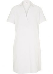 Sukienka tunikowa z lekkiego materiału z domieszką lnu. Brązowe sukienki damskie bonprix, bez wzorów, bez kołnierzyka, bez ramiączek. Za 129.99 zł.