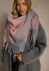 Różowo-Szary Szalik Saltorin. Czerwone szaliki damskie Renee, bez wzorów, z bawełny. Za 49.99 zł.