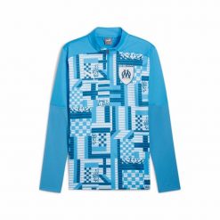 Bluza treningowa z zamkiem błyskawicznym 1/4 OM Prematch 2024/25. Niebieskie bluzy damskie Puma, l, bez wzorów, z materiału, eleganckie, bez ramiączek, bez kaptura. Za 317.00 zł.