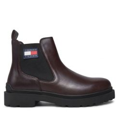 Sztyblety Tommy Jeans. Brązowe botki męskie Tommy Jeans, bez wzorów, z jeansu, bez obcasa, bez zapięcia. Za 449.99 zł.