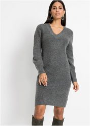 Sukienka dzianinowa. Niebieskie sukienki damskie bonprix, bez wzorów, z dzianiny, bez kołnierzyka, bez ramiączek. Za 137.99 zł.