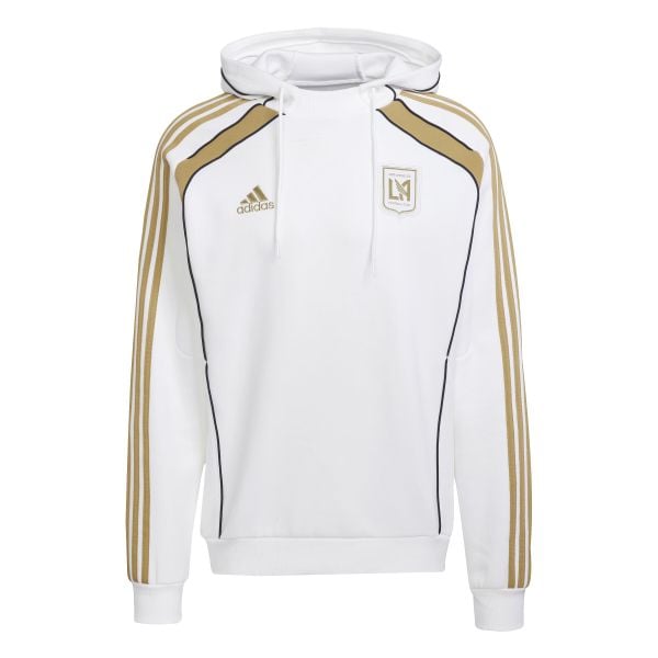 Bluza z kapturem Los Angeles FC 2024/25. Białe bluzy męskie Adidas, bez wzorów, sportowe, bez ramiączek, z kapturem. W wyprzedaży za 231.00 zł.