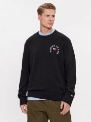 Tommy Jeans Sweter Arched Graphic DM0DM16784 Czarny Relaxed Fit. Czarne swetry męskie Tommy Jeans, l, bez wzorów, z bawełny, bez kołnierzyka, bez ramiączek. Za 379.99 zł.