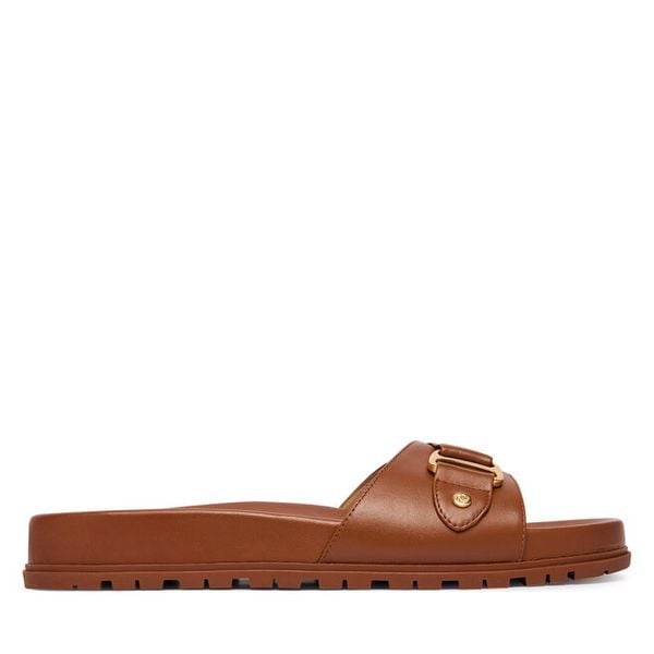 Klapki LAUREN RALPH LAUREN. Brązowe klapki damskie Lauren Ralph Lauren, bez wzorów, bez obcasa, bez zapięcia. Za 417.99 zł.