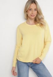 Żółty Sweter z Kaszmirem i Ściągaczami Sanaliene. Żółte swetry nierozpinane damskie Born2be, bez wzorów, z jeansu, eleganckie, bez kołnierzyka, bez ramiączek. Za 69.99 zł.