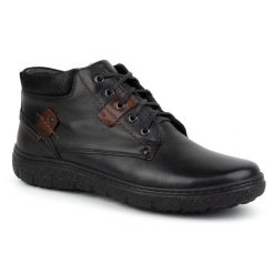 Buty męskie ocieplane skórzane zimowe KAMPOL 108/15 czarne. Czarne botki męskie na zimę, bez wzorów, sportowe, bez obcasa, bez zapięcia. Za 484.00 zł.