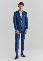 PAKO LORENTE – Granatowe spodnie garniturowe P22SF-6G-019-G-S. Niebieskie eleganckie spodnie męskie Pako Lorente, s, bez wzorów, z elastanu. Za 149.99 zł.