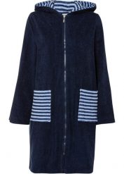Szlafrok z frotte z bawełny organicznej. Niebieskie szlafroki damskie bonprix, bez wzorów, z bawełny, bez ramiączek. Za 122.99 zł.