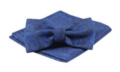 Męska Mucha z Poszetką, Niebieski Wzór Paisley - Alties. Niebieskie krawaty i muchy Alties, bez wzorów, eleganckie. Za 54.00 zł.