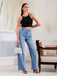 Jeansy wide leg high waist - niebieski. Niebieskie jeansy damskie Sinsay, bez wzorów, z bawełny, z podwyższonym stanem. Za 69.99 zł.