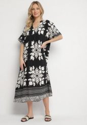 Czarna Sukienka Pudełkowa z Wiskozy z Dekoltem w Serek w Etniczny Wzór Abrellis. Czarne sukienki damskie Born2be, na co dzień, l, bez wzorów, z wiskozy, eleganckie, bez kołnierzyka, bez ramiączek, midi, kopertowe. Za 74.99 zł.