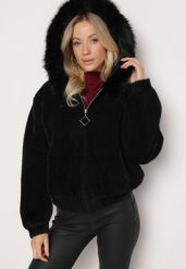 Czarna Rozpinana Bluza z Wiskozą Wełną i Futerkiem Tesalttia. Czarne bluzy damskie Born2be, l, z aplikacjami, z jeansu, eleganckie, bez ramiączek, bez kaptura. Za 219.99 zł.