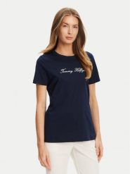 Tommy Hilfiger T-Shirt Script WW0WW47210 Granatowy Regular Fit. Niebieskie t-shirty damskie Tommy Hilfiger, m, bez wzorów, z bawełny, bez kołnierzyka, bez ramiączek. Za 139.99 zł.