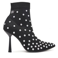 Botki KARL LAGERFELD. Czarne botki damskie KARL LAGERFELD, bez wzorów, bez obcasa, na szpilce, bez zapięcia. Za 819.99 zł.