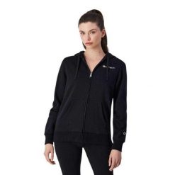 Bluza Damska Z Pełnym Zamkiem Błyskawicznym Z Markowym Rękawem. Czarne bluzy damskie Champion, l, bez wzorów, z bawełny, bez ramiączek, z kapturem. Za 426.99 zł.