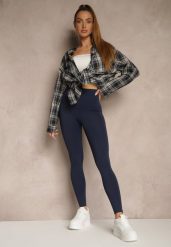 Granatowe Basicowe Legginsy High Waist Tofelia. Niebieskie legginsy damskie Renee, bez wzorów, z jeansu. Za 49.99 zł.