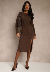 Brązowa Sukienka Bodycon z Bawełną i Paskami z Klamrami z Boku Esenelia. Brązowe sukienki damskie Renee, na spotkanie biznesowe, l, bez wzorów, z bawełny, klasyczne, bez kołnierzyka, bez ramiączek, midi, bodycon. Za 139.99 zł.