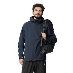 Kurtka przeciwdeszczowa męska Fjällräven HC Hydratic Trail. Niebieskie kurtki męskie Fjällräven, m, bez wzorów, sportowe, bez kaptura. Za 1,099.00 zł.