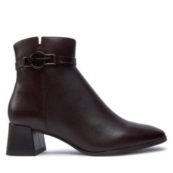 Botki Tamaris. Brązowe botki damskie Tamaris, bez wzorów, bez obcasa, na słupku, bez zapięcia. Za 399.99 zł.