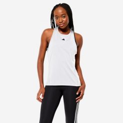 Koszulka na ramiączka treningowa fitness cardio damska ADIDAS. Bluzki damskie Adidas, xs, bez wzorów, z materiału, sportowe, bez kołnierzyka, bez ramiączek. W wyprzedaży za 119.99 zł.