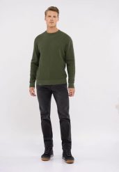 Bawełniany sweter basic S-MIGO. Zielone swetry męskie Volcano, l, bez wzorów, z bawełny, eleganckie, bez kołnierzyka, bez ramiączek. Za 149.99 zł.