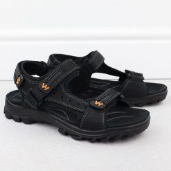Skórzane sandały męskie na rzepy czarne Vanhorn 28302. Czarne sandały męskie Vanhorn, bez wzorów, ze skóry, sportowe, bez zapięcia. Za 131.99 zł.