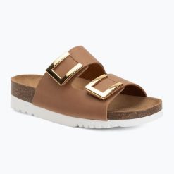 Klapki damskie Scholl Montery 2 Straps Ad Med. Brązowe klapki damskie Scholl, bez wzorów, ze skóry, eleganckie, bez obcasa, bez zapięcia. Za 349.99 zł.