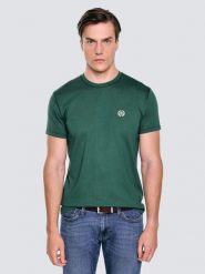 Koszulka męska z haftem na piersi zielona Keral 304. Zielone t-shirty męskie BIG STAR, l, bez wzorów, z dzianiny, bez kołnierzyka, bez ramiączek. Za 99.99 zł.