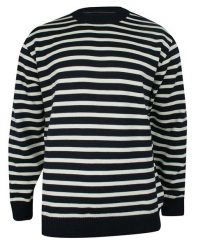 Sweter Granatowo-Biały w Paski, Łaty na Rękawach, Okrągły Dekolt (U-neck), Męski - BELIKA. Niebieskie swetry męskie Belika, na lato, m, bez wzorów, z wełny, klasyczne, bez kołnierzyka, bez ramiączek. Za 169.00 zł.
