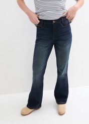 Dżinsy Bootcut high waist, wygodny pasek. Niebieskie jeansy damskie bonprix, bez wzorów, z jeansu, z podwyższonym stanem. Za 139.99 zł.
