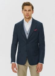 PAKO LORENTE – Granatowa marynarka z lnem. Garnitury męskie Pako Lorente, m, bez wzorów, z jeansu, casualowe. Za 329.99 zł.