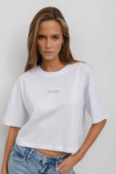 T-SHIRT PENNY "BETTER TOGETHER" BIAŁY L - Flawless. Białe t-shirty damskie Flawless, l, bez wzorów, z bawełny, eleganckie, bez kołnierzyka, bez ramiączek. Za 168.00 zł.