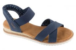 Sandały damskie, Desert Kiss-Golden Lily. Niebieskie sandały damskie Skechers, bez wzorów, z materiału, bez obcasa, bez zapięcia. Za 219.99 zł.